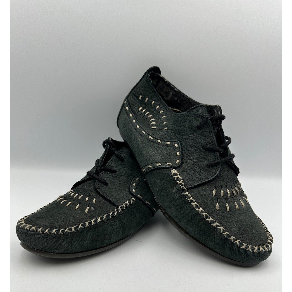 Hush Puppies Leather Whipstitch Oxford Moccasins 7-7.5 Forest Green Easy Times